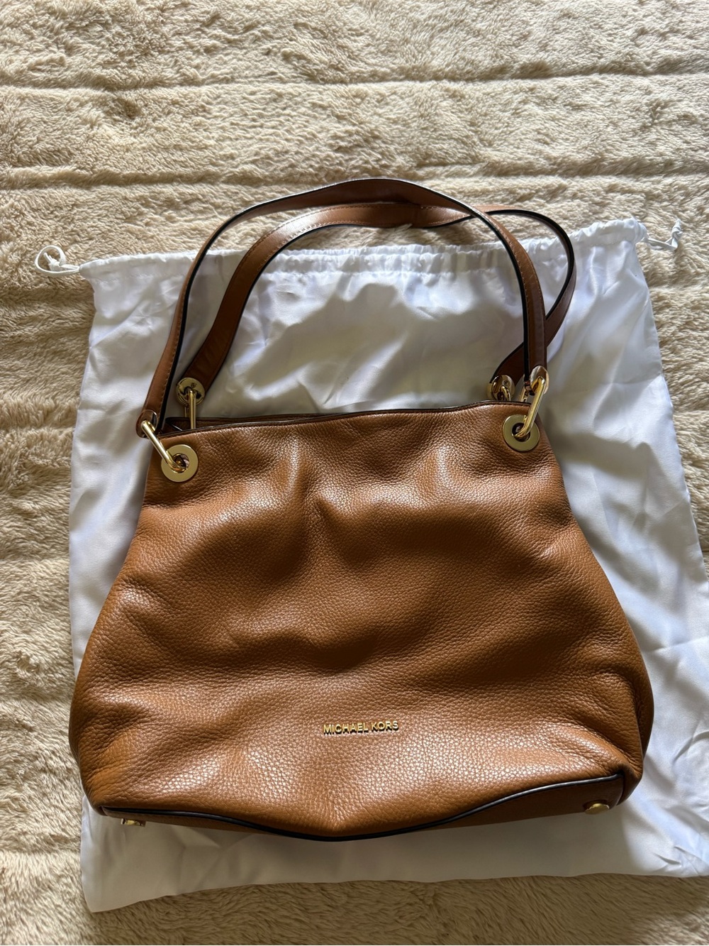 Michael Kors Cognac Pebbled Leather Shoulder Tote